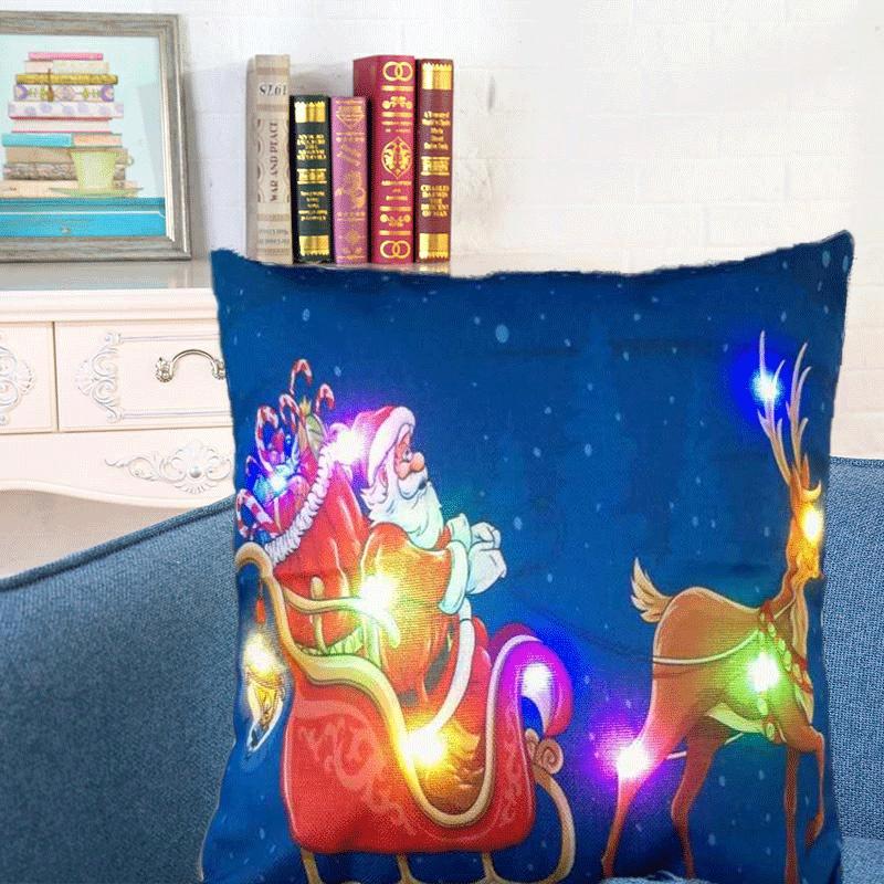 Elegant Cotton Linen Pillow Cover With Led Lights For Charming Christmas Decor