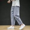 Мужские летние свободные брюки из льна и хлопка, модные легкие универсальные повседневные спортивные брюки, укороченные брюки для мужчин
