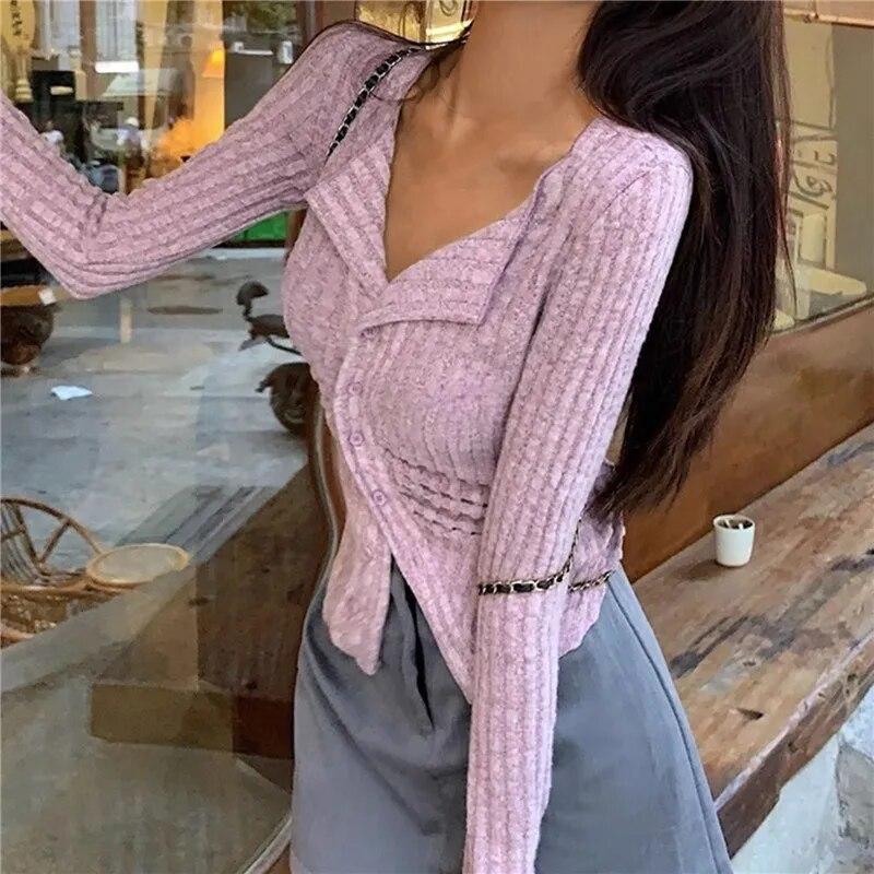 Knitted Cardigan Women Collar Sweater Coat Vintage Long Sleeve Single Breasted Top Autumn Fashion Girls Knitwear Jumper