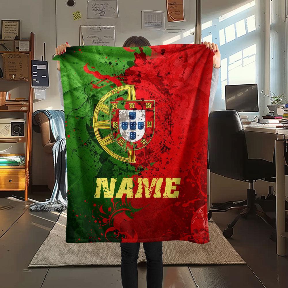 Custom Name,Portugal Printed Flannel Blanket, soft throw for bedroom sofa, washable, Christmas present, great gift.