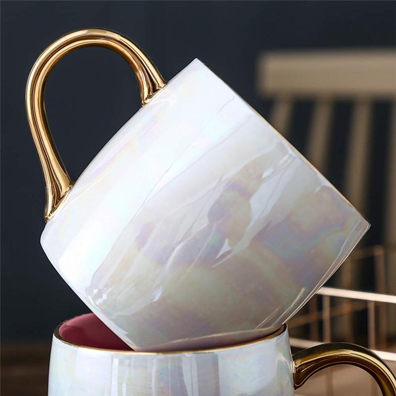 Cherry Blossom Ceramic Mugs With Lid Gold Spoon Porcelain Coffee Milk Cups Breakfast Drinkware for Women Lovers Friends G