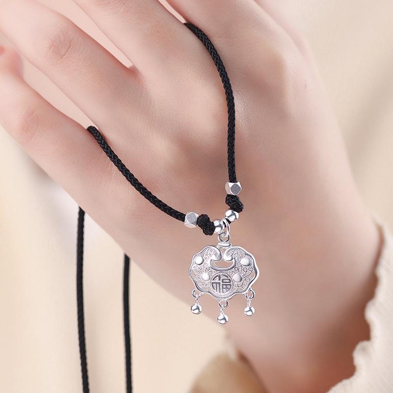 Ожерелье с замком безопасности в китайском стиле, женская цепочка на ключицу в стиле ретро в китайском стиле