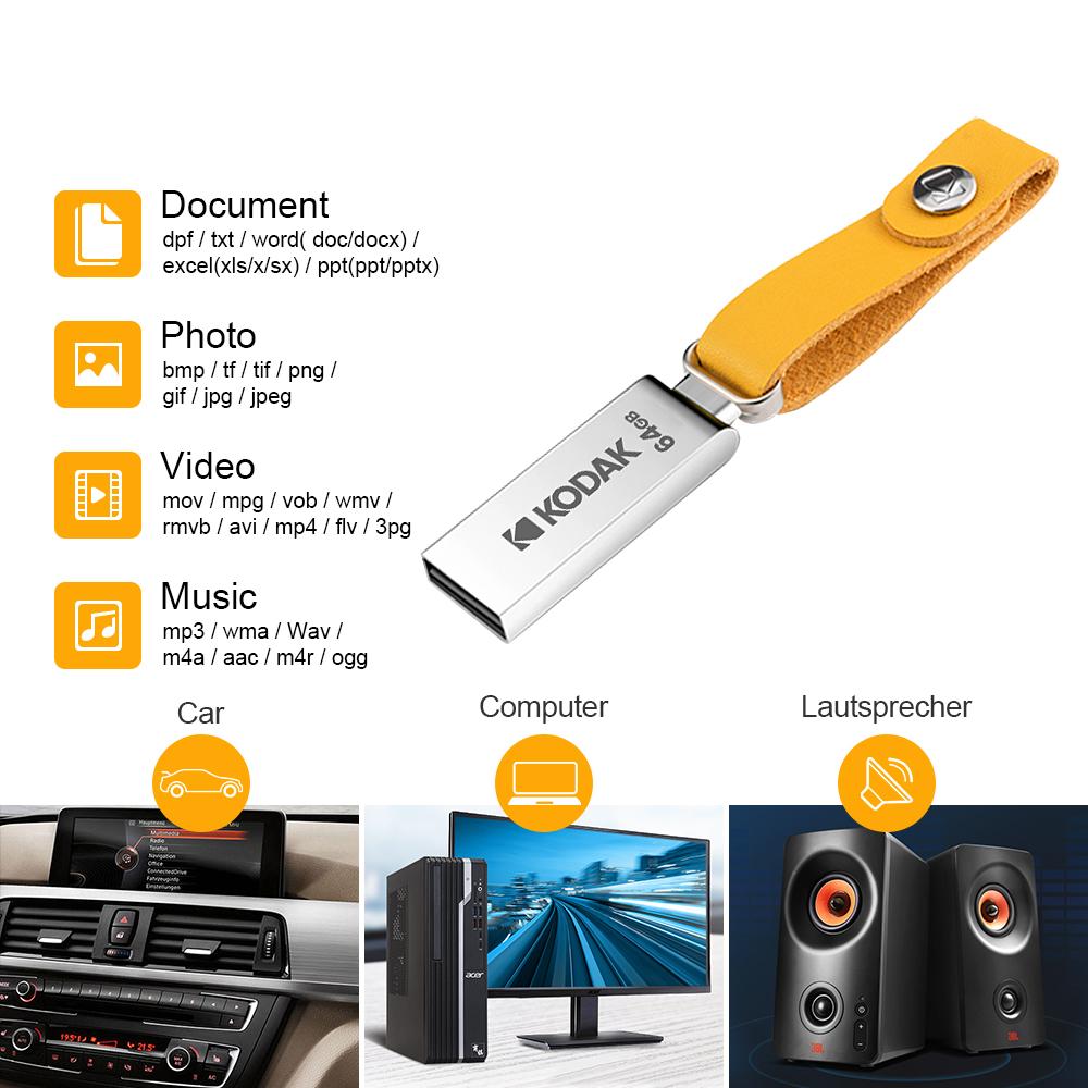 Kodak K122 Мини-металлический USB-накопитель USB2.0 Pen Drive 32 ГБ/64 ГБ/128 ГБ со шнурком