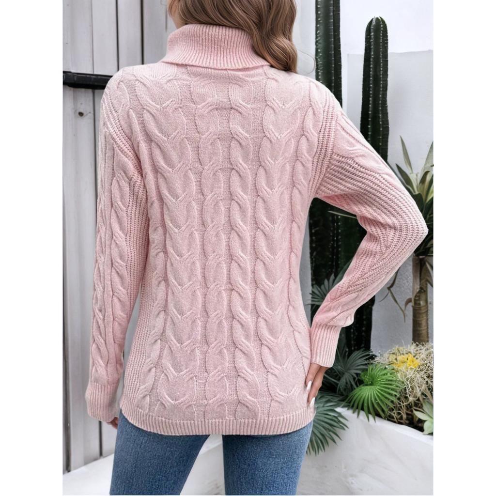 Women's High Collar Sweater - Soft Elastic Pullover, Essential Solid Color Top for Autumn and Winter, Hand Washed, Comfortable and Fitted