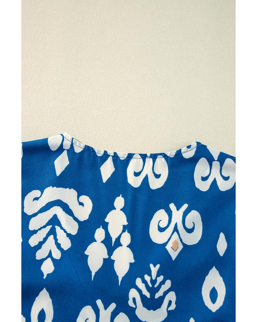 Azura Exchange Синяя блузка свободного кроя с геометрическим узором и рукавами 3/4