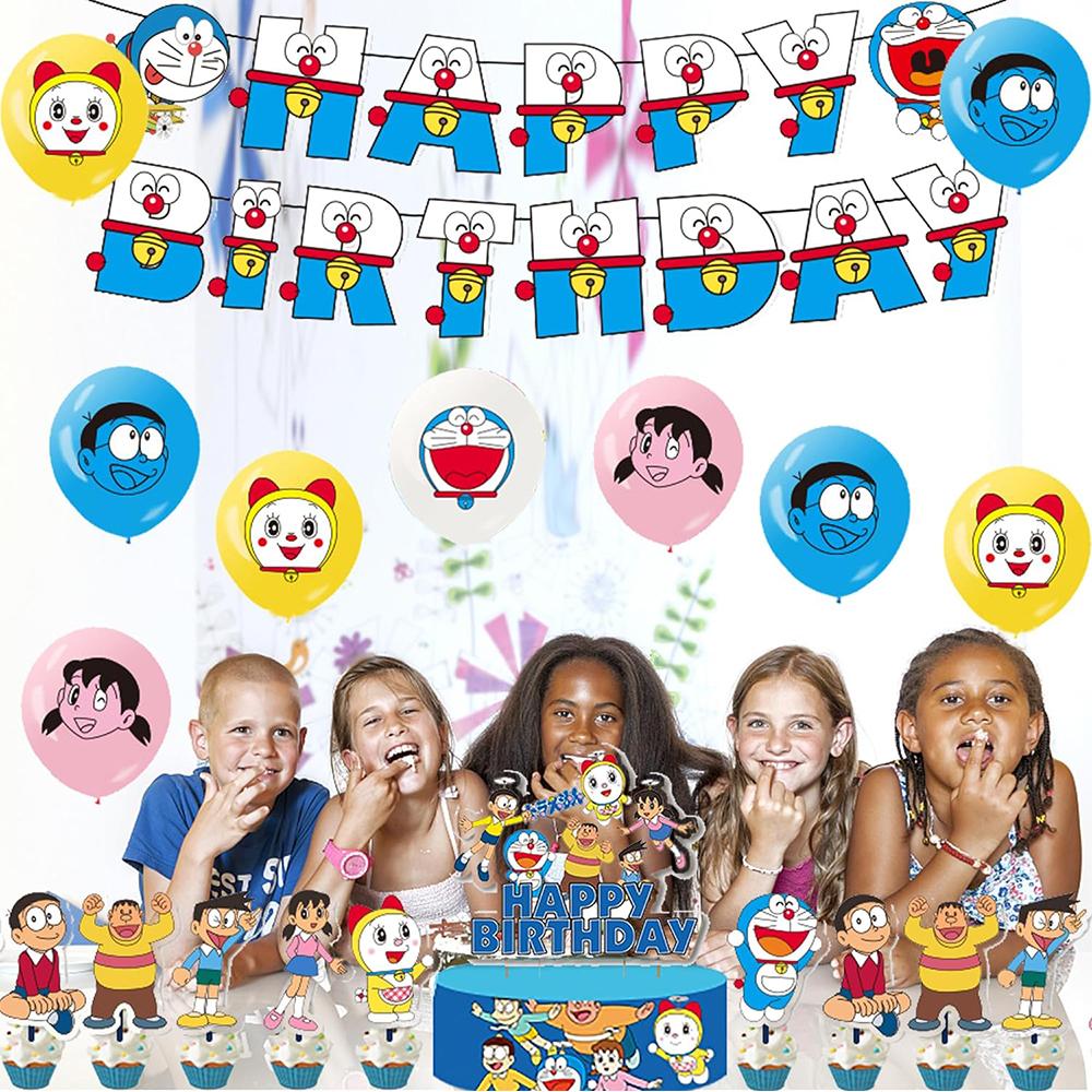 Новый набор из 30 предметов для вечеринки в стиле Дораэмона включает баннер, воздушные шары, топперы для торта