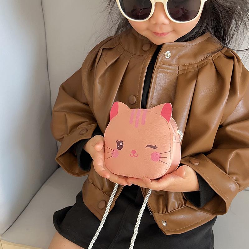 Cute Cartoon Kitten Color Block Kids' Crossbody Coin Purse and Shoulder Bag