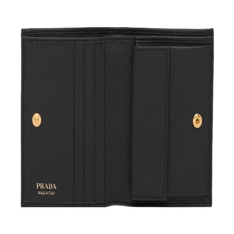 Prada Saffiano triangle gold label black leather wallet men and women same style couple style