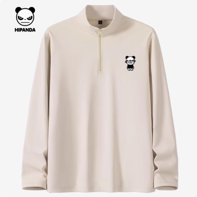 Velvet thermal long-sleeved T-shirt with half zipper base, half high neck, winter trendy brand, unisex