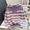 Contrasting Striped Sweater Spring and Autumn Top New Loose and Lazy Pullover Urban Semi-zipper Knitted Sweater