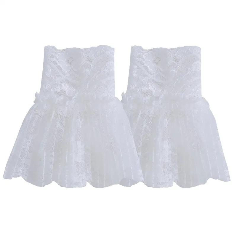 Lace Floral Embroidery Fake Sleeves for Women Autumn Winter Sweater Dethachable Cuffs Decorative Pleated Wrist Femme
