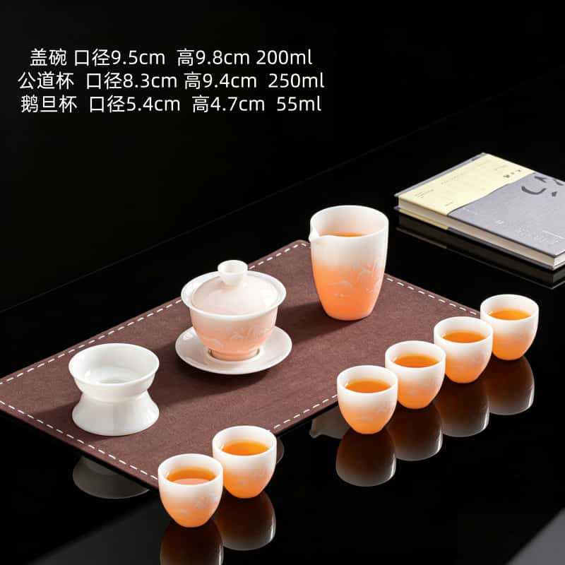 Pu Jade Ice Jade Porcelain Kung Fu Tea Set 1011 New Household High-end Office Cover Bowl Drinking Tea Cup Gift Box
