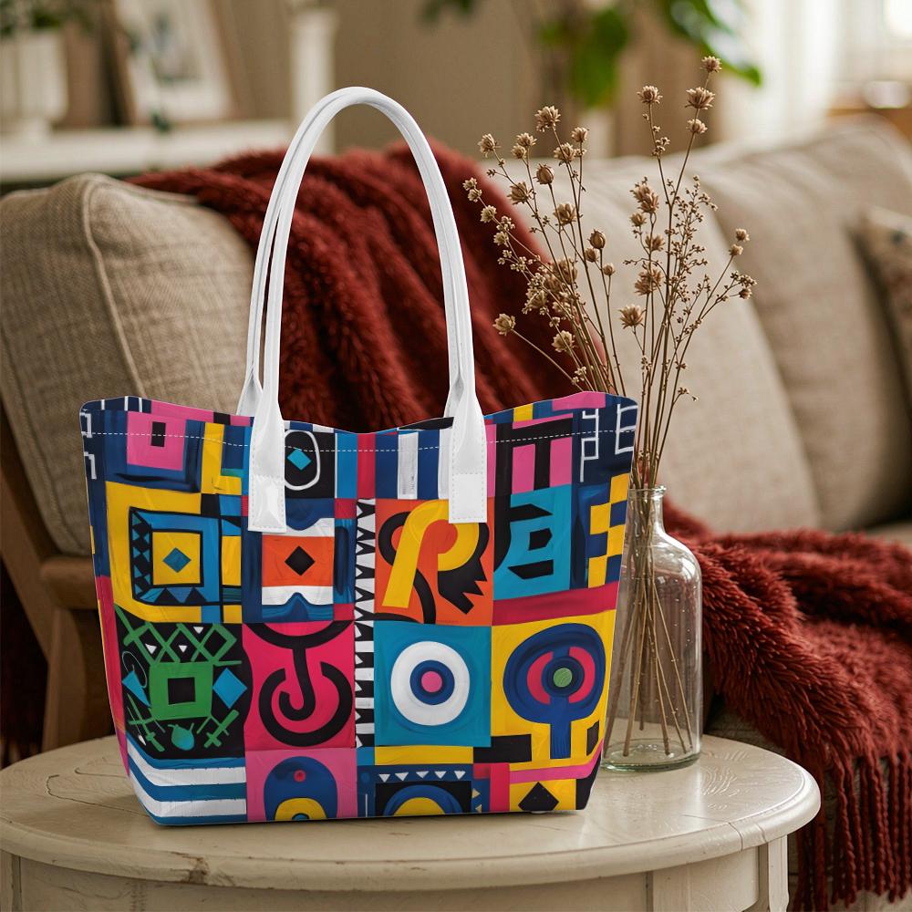 Colorful Geometric Pattern Tote Bag Fashion Casual Portable Large Capacity Shoulder Handbag for Daily Use