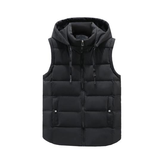Унисекс хлопковый жилет с капюшоном, воротником-стойкой, завязками на шнурке, без рукавов, застежкой-молнией, жилет с карманами, однотонный утепленный жилет, куртка