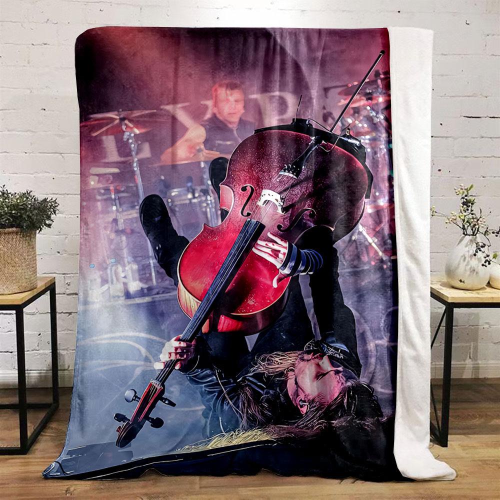 "Rock Cellist Concert Scene" for all seasons blanket lunch break throw gift