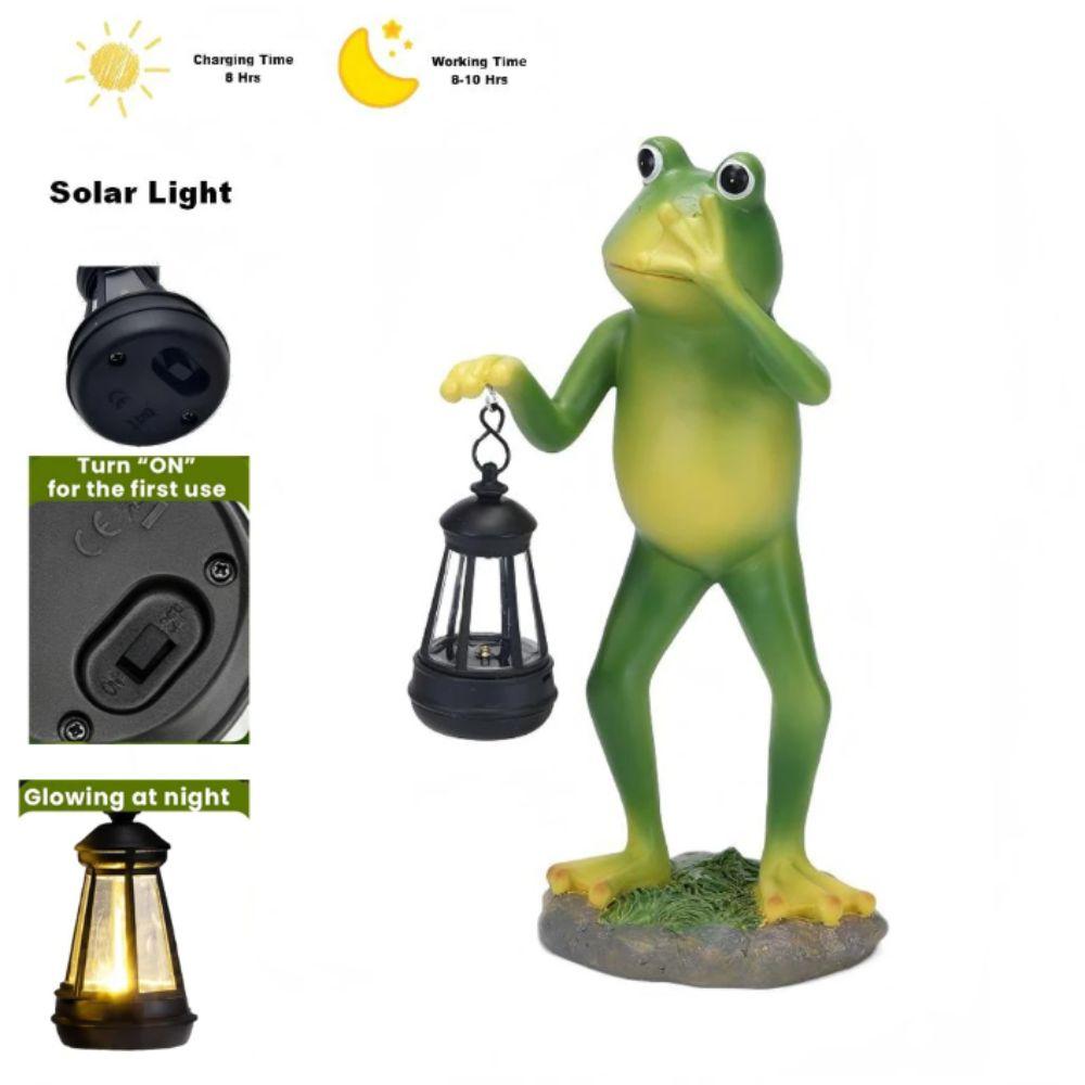 Solar Powered Solar Frog Lantern Waterproof Resin Animal Figurine Solar Garden Statue Pathway Decor LED Light Outdoor Yard Decor