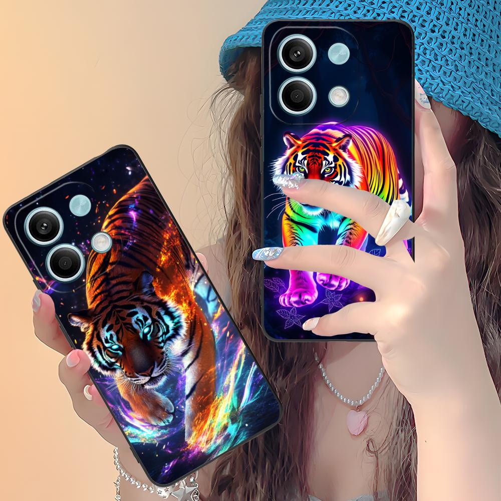 Неоновый чехол для мобильного телефона с тигром для Xiaomi Redmi Note 14 13 12 11 S Pro Plus 4G 5G Цветной чехол с принтом Красивый чехол Роскошный