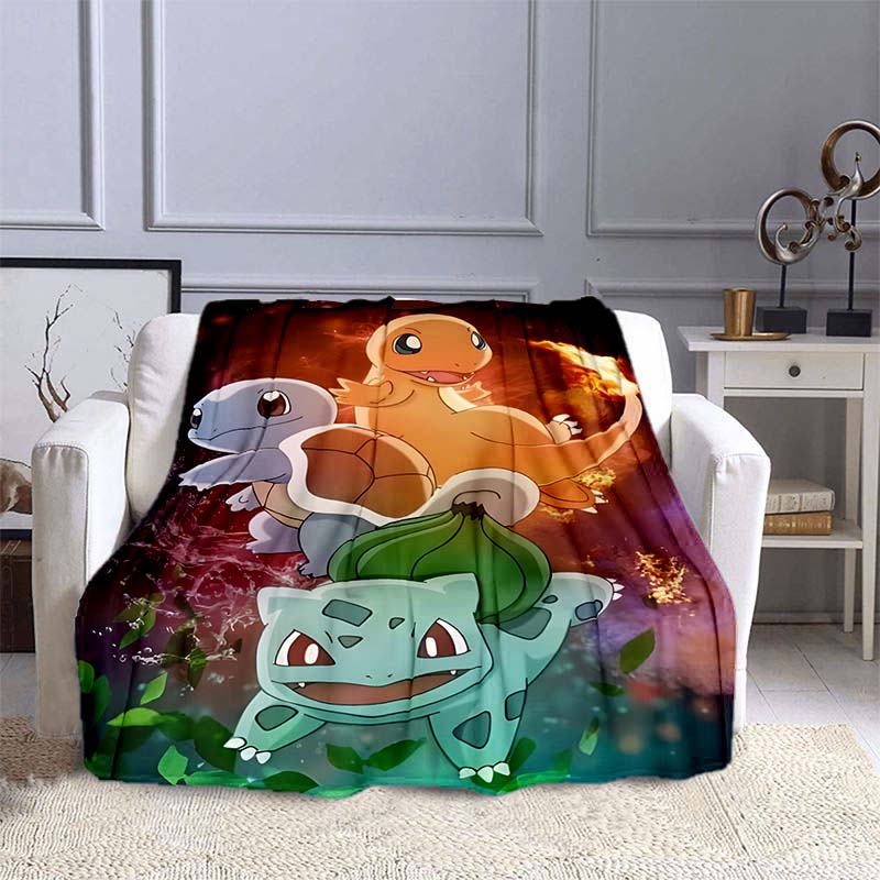 Pokémon Bulbasaur Pattern Blanket Warm Soft Fluffy Kids and Adult Sofa Bed Throw Blanket Outdoor Travel Camping Cartoon Blanket