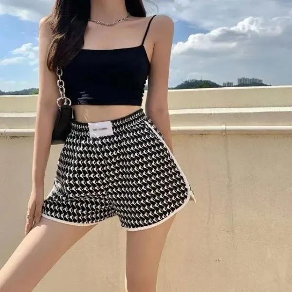 Повседневные женские шорты в шахматном порядке, свободные модные женские спортивные шорты с высокой талией и широкими штанинами, универсальные женские спортивные шорты