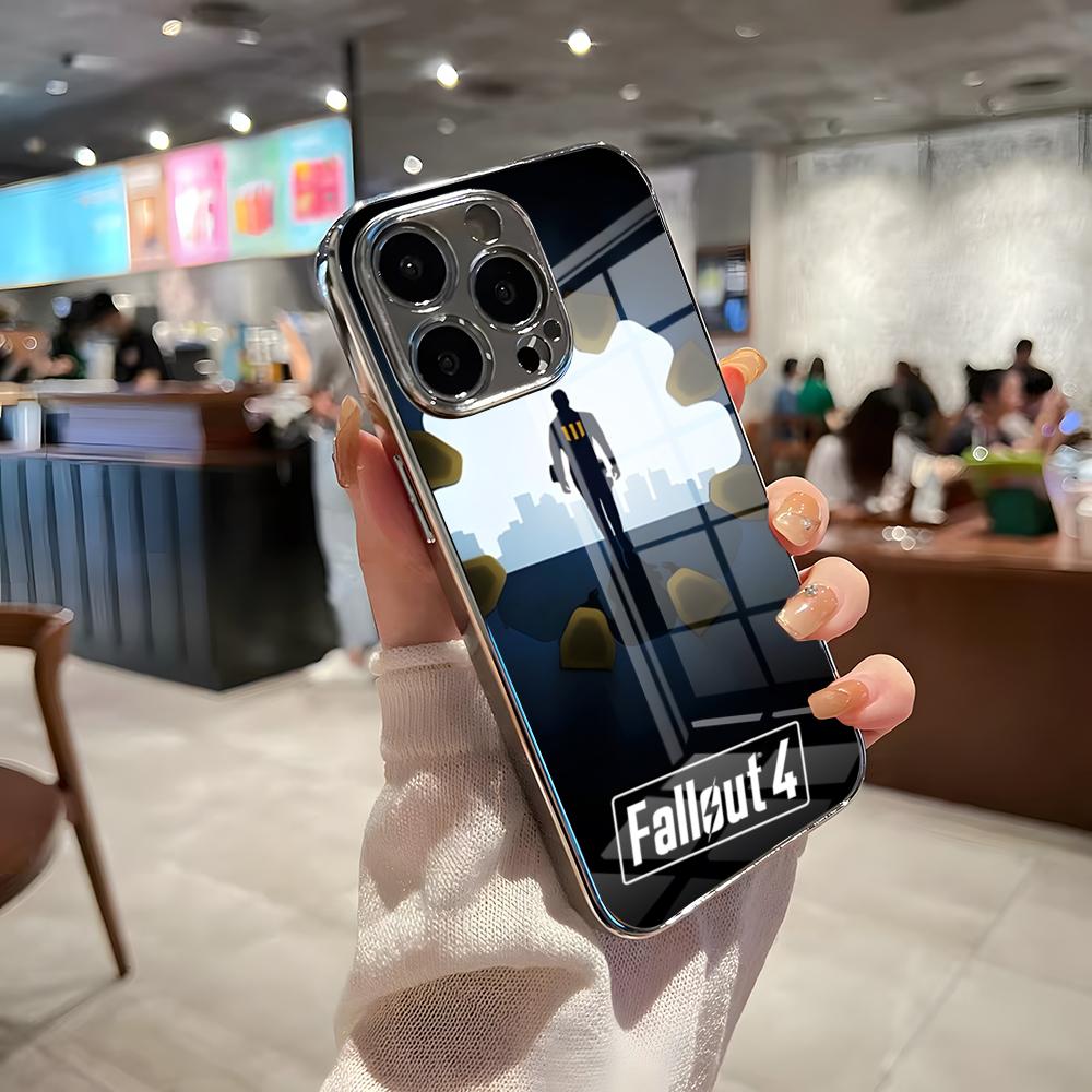F-Fallout Серия 4 Крутой Чехол для Телефона Для IPhone 17 Pro Max 15 Pro 16 14 Plus 12 13 Mini 11 Pro Ударопрочный Гальванизированный Стеклянный Чехол