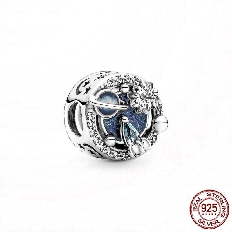 Подвеска из стерлингового серебра 925 пробы, подходит для оригинальных очаровательных бусин, синяя коллекция, браслет-подвеска с астронавтом, ожерелье, ювелирные изделия, женские ювелирные изделия