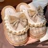 Мода Женщина Ретро Мода Бант Хлопковые Тапочки Женские Осенне-Зимние Домашние Тапочки Зимние Теплые Мягкие Плюшевые Девочки Хлопковая Обувь