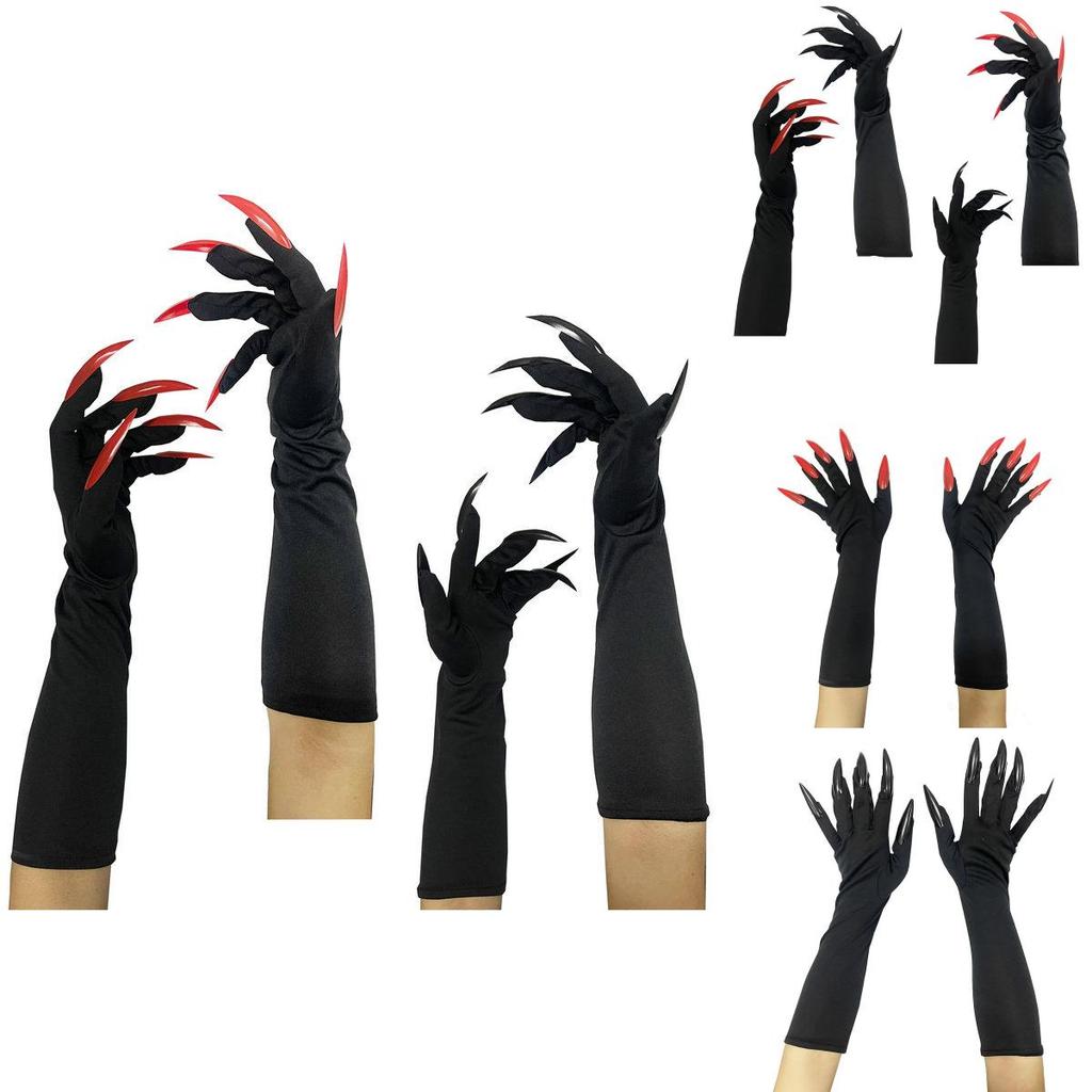 Halloween Long Vampire Claw Gloves With Fake Nails For Cosplay Costume Party