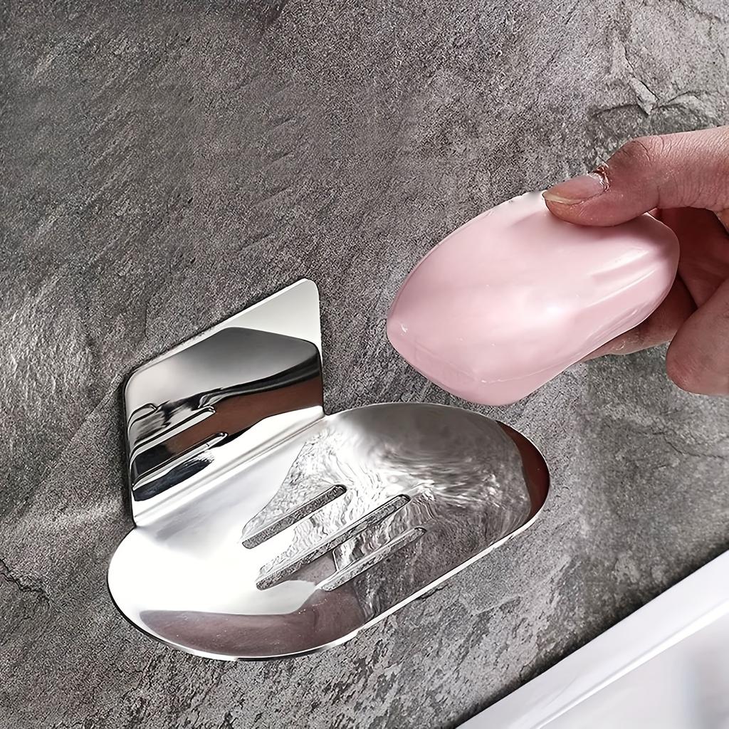 Thickened Stainless Steel Soap Holder - Modern Oval Design, No-Drill Wall-Mounted Storage Rack, Suitable for Bathroom Essentials, All-Season Use