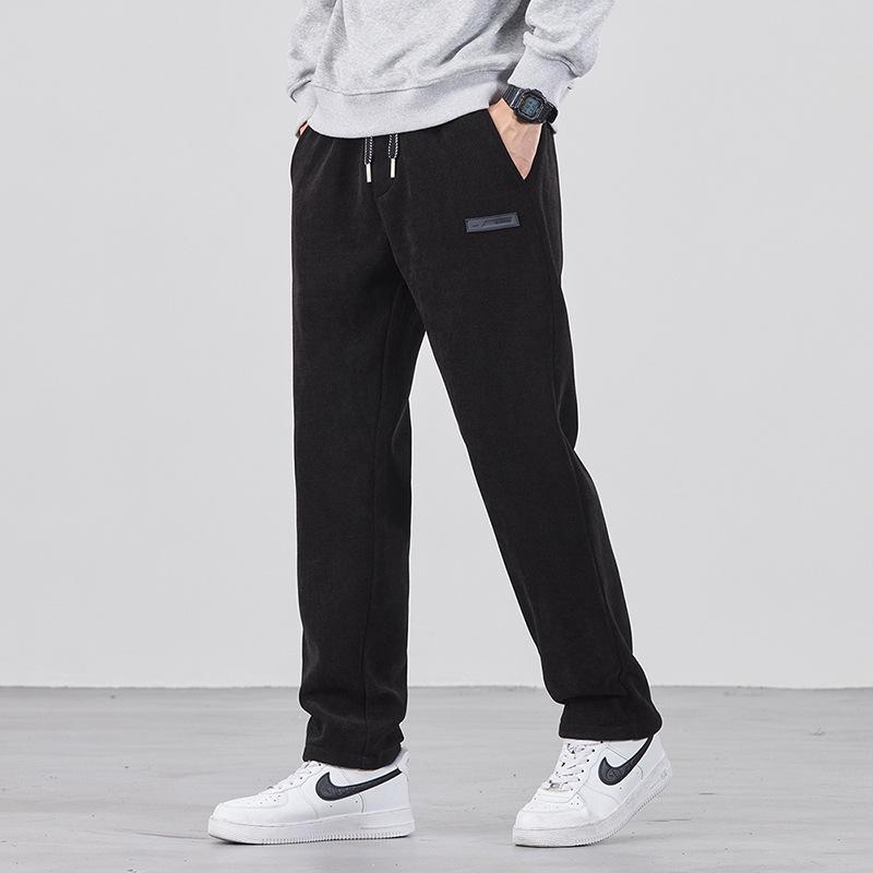 "2024 Men's and Boys' Warm Velvet Straight Pants: Casual Autumn/Winter Sport Trousers"