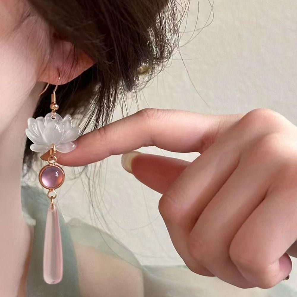 Элегантные китайские классические серьги Ретро серьги-капли воды с лотосом Серьги-крючки с подвеской в виде лотоса Женщины