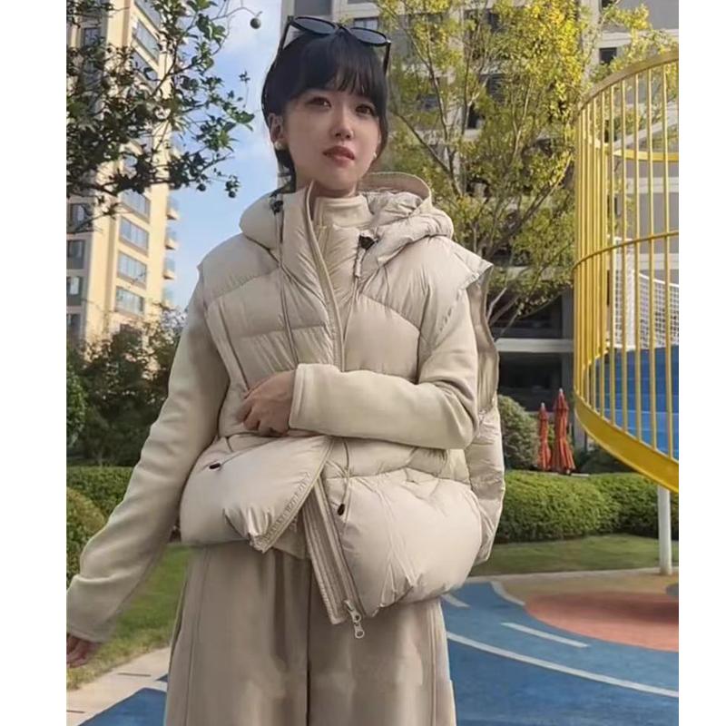 Short Thick Hooded Ladies Sleeveless Vest, Warm and Comfortable Women's Black Vest Jacket In Autumn and Winter