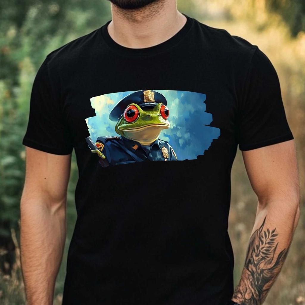 T-Shirt Herren Frosch als Polizist Motiv Baumwolle Größe XS bis 5XL