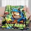 1PC Custom Name Frog Forest flannel blanket versatile,all-season throw suitable for the living room,bedroom,camping,travel,and gift