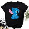 Disney Lilo Stitch Cute Cartoon Print Women T-Shirt Summer Streetwear Short Sleeve T Shirt Fashion Casual Female Clothes Tops