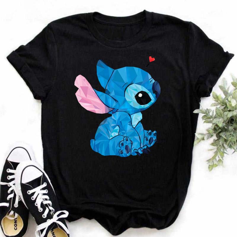 Disney Lilo Stitch Cute Cartoon Print Women T-Shirt Summer Streetwear Short Sleeve T Shirt Fashion Casual Female Clothes Tops