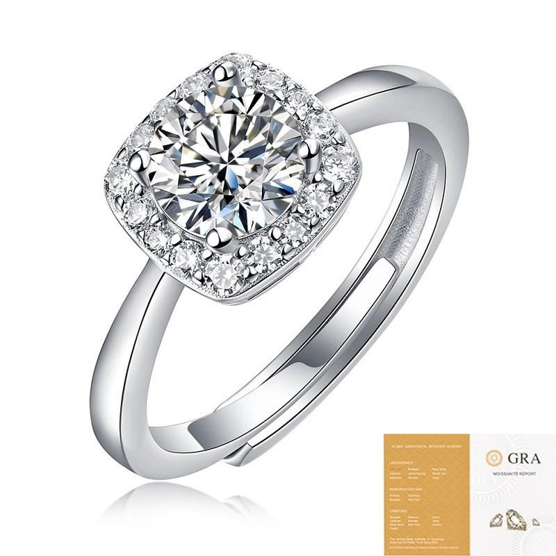 Adjustable Open Ring Women With Moissanite Square Setting Geometric Style Sterling Fashion Jewelry Gift