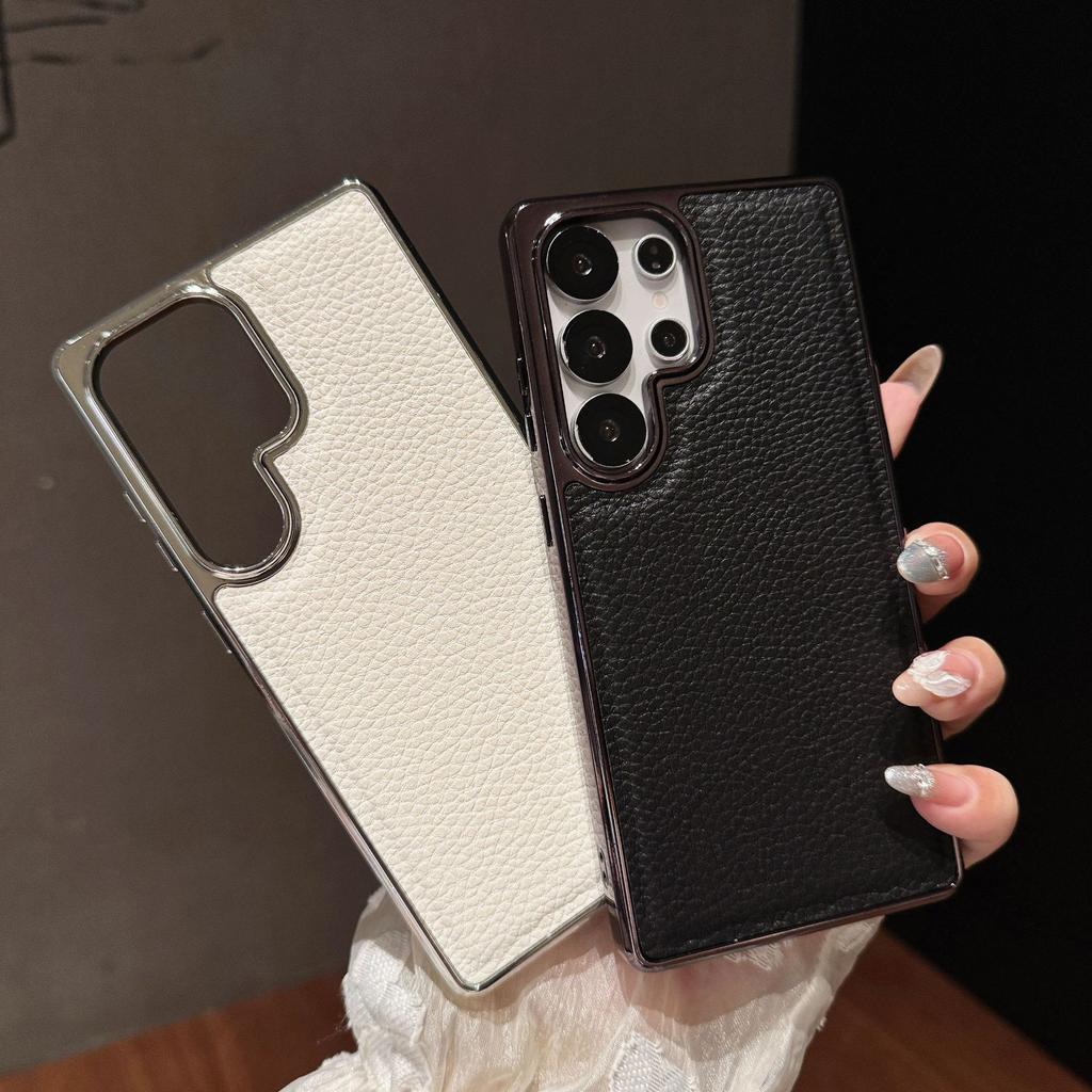 Large Hole Litchi Pattern for Samsung S25EDGE Mobile Phone Case Electroplating S24ultra Two-in-one Protective Cover