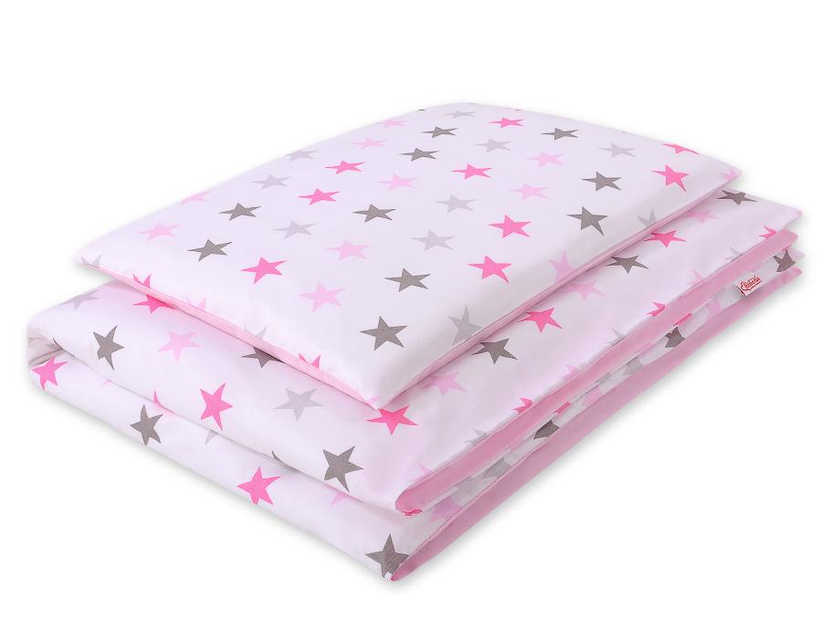 Double-sided 2-piece cotton children's bedding set - gray and pink stars