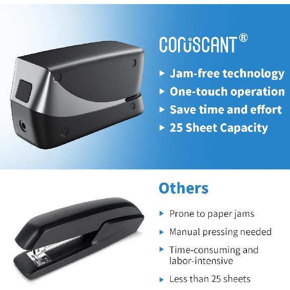 Coruscant Electric Stapler, Heavy Duty Desktop Stapler, Includes 2000 Staples and 1 Staple Remover, No-Jam Automatic AC or Battery Powered, 25 Sheet,