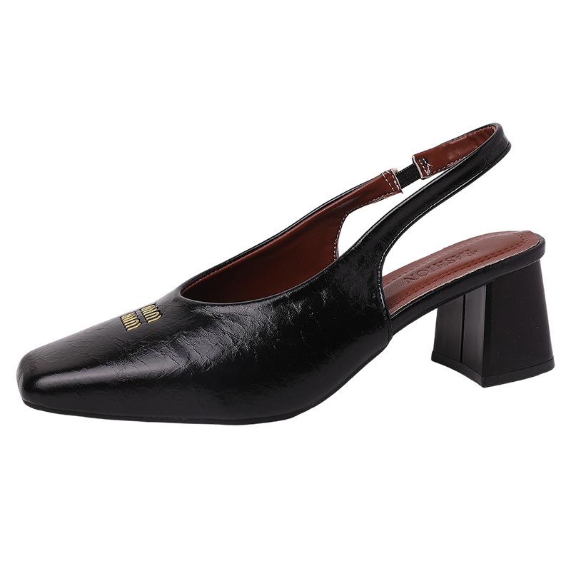 Модная офисная сексуальная обувь на толстом каблуке с квадратным носком и ремешком на пятке, женские летние новинки 2025 года, эластичные туфли на высоком каблуке