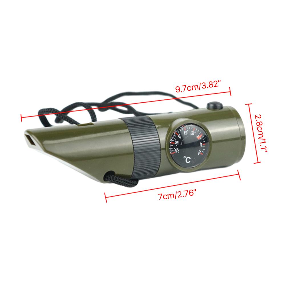 Whistle with Compass Magnifier LED Flashlight Thermometer for Survival, Multifunctional 7 In 1 Outdoor Camping Hiking