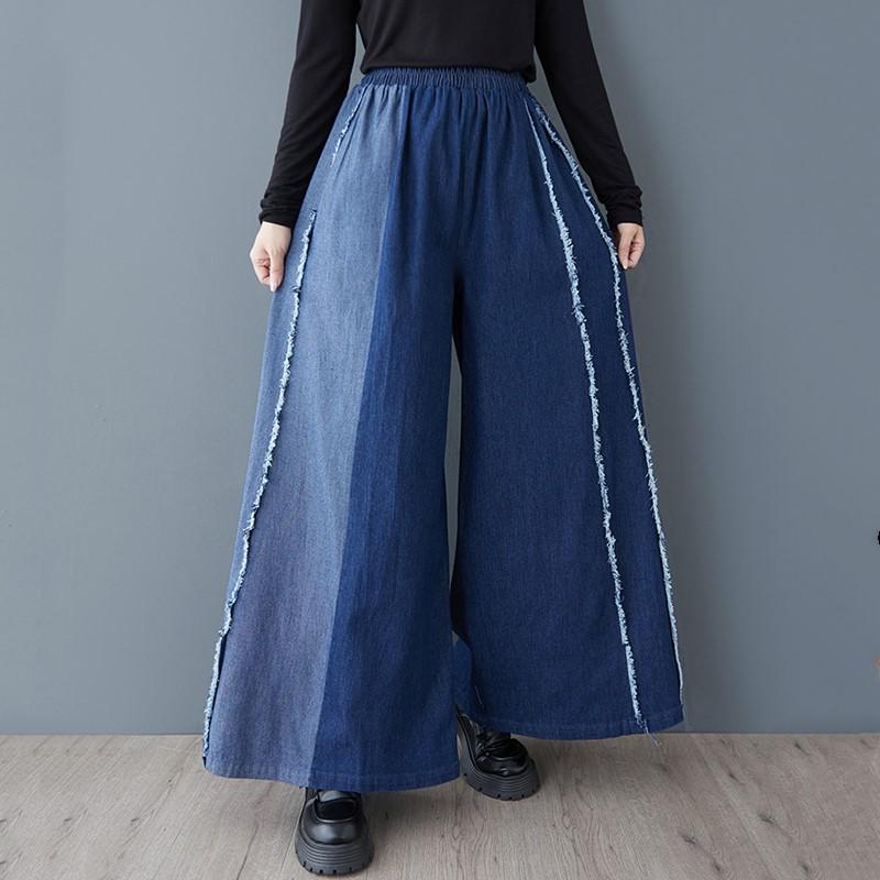 Весна осень плюс размер Винтаж пэчворк высокая талия повседневные свободные женские джинсы деним широкие брюки