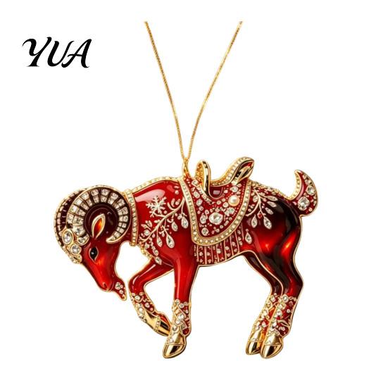 Durable Hanging Collection Acrylic Goat Christmas Tree Pendant, Decorative Ornament with Xmas Pendant Rhinestone, Golden Cord for New Year Party