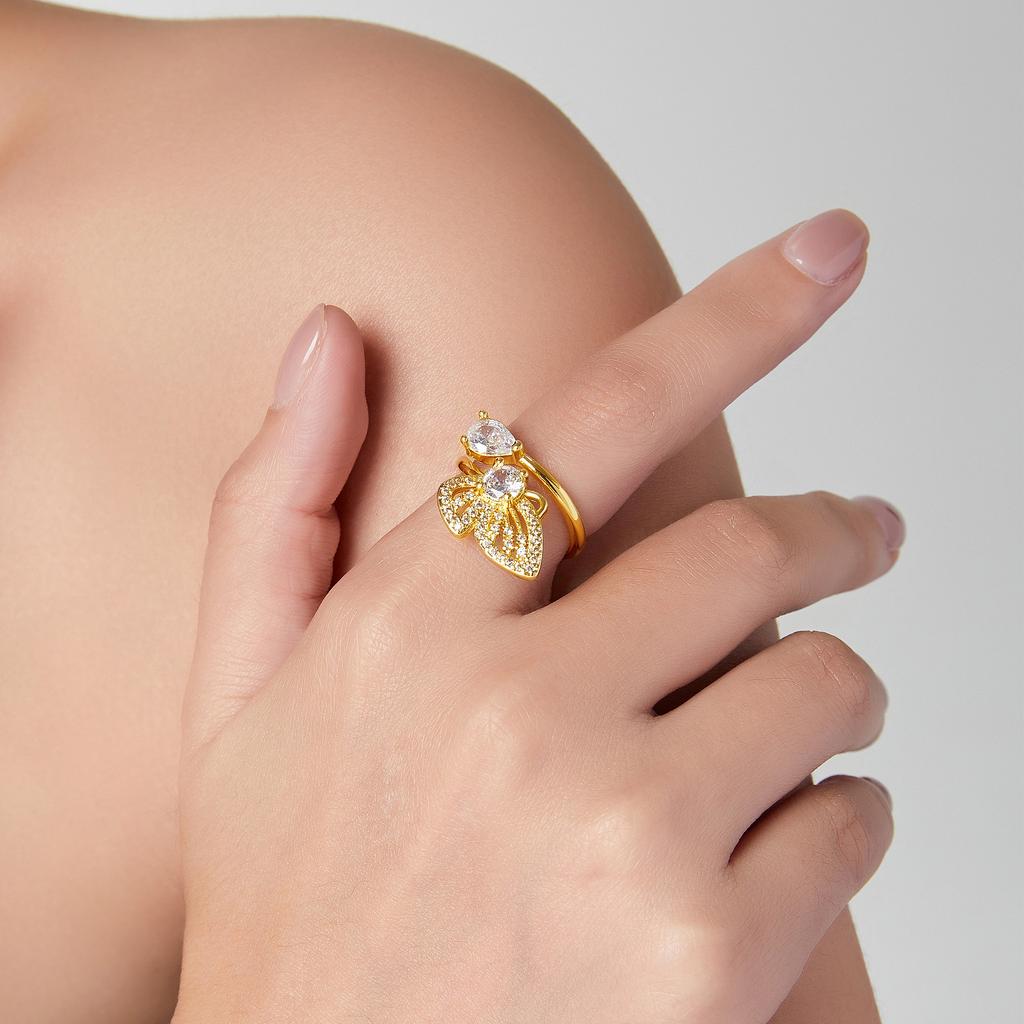Креативное инкрустированное циркониевое кольцо-бабочка Niche Light Luxury Copper Golded Ring для указательного пальца