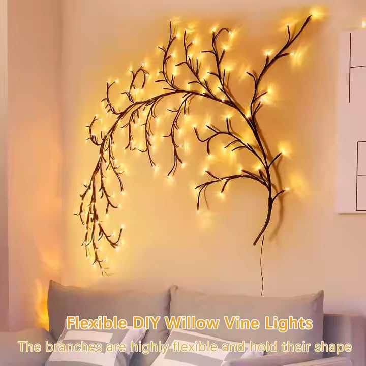 LED Willow Vine String Lights, 96 Warm White LEDs, USB Powered - 185 Cm