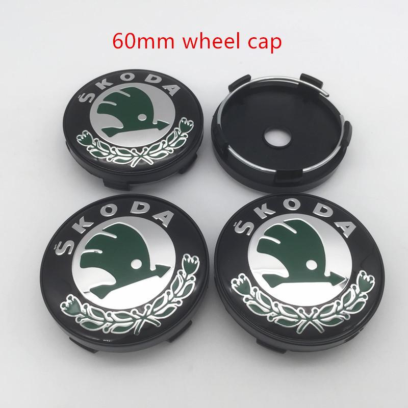 GAM1 4pcs 56mm 60mm 65mm 68mm black/green For Skoda Car emblem Wheel hub Center Cap Badge covers sticker Decals Styling accessories