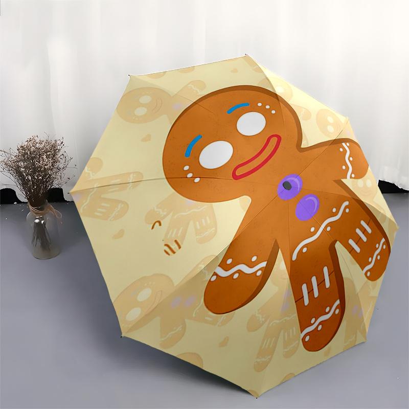Gingerbread Man Themed Travel Umbrella 8 Ribs Automatic Opening and Closing,Portable Folding Design,Compact and Stylish Umbrella Suitable
