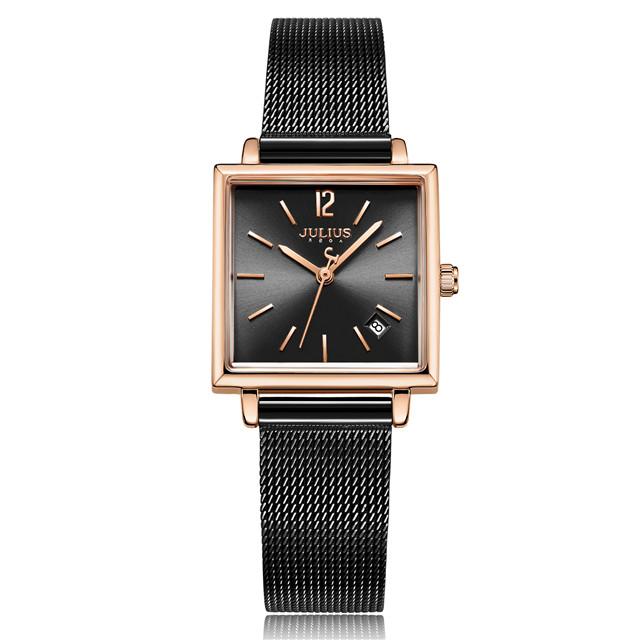 New Julius Lady Women's Watch Japan Quartz Elegant Small Square Fashion Hours Bracelet Real Leather Girl's Birthday Gift Box