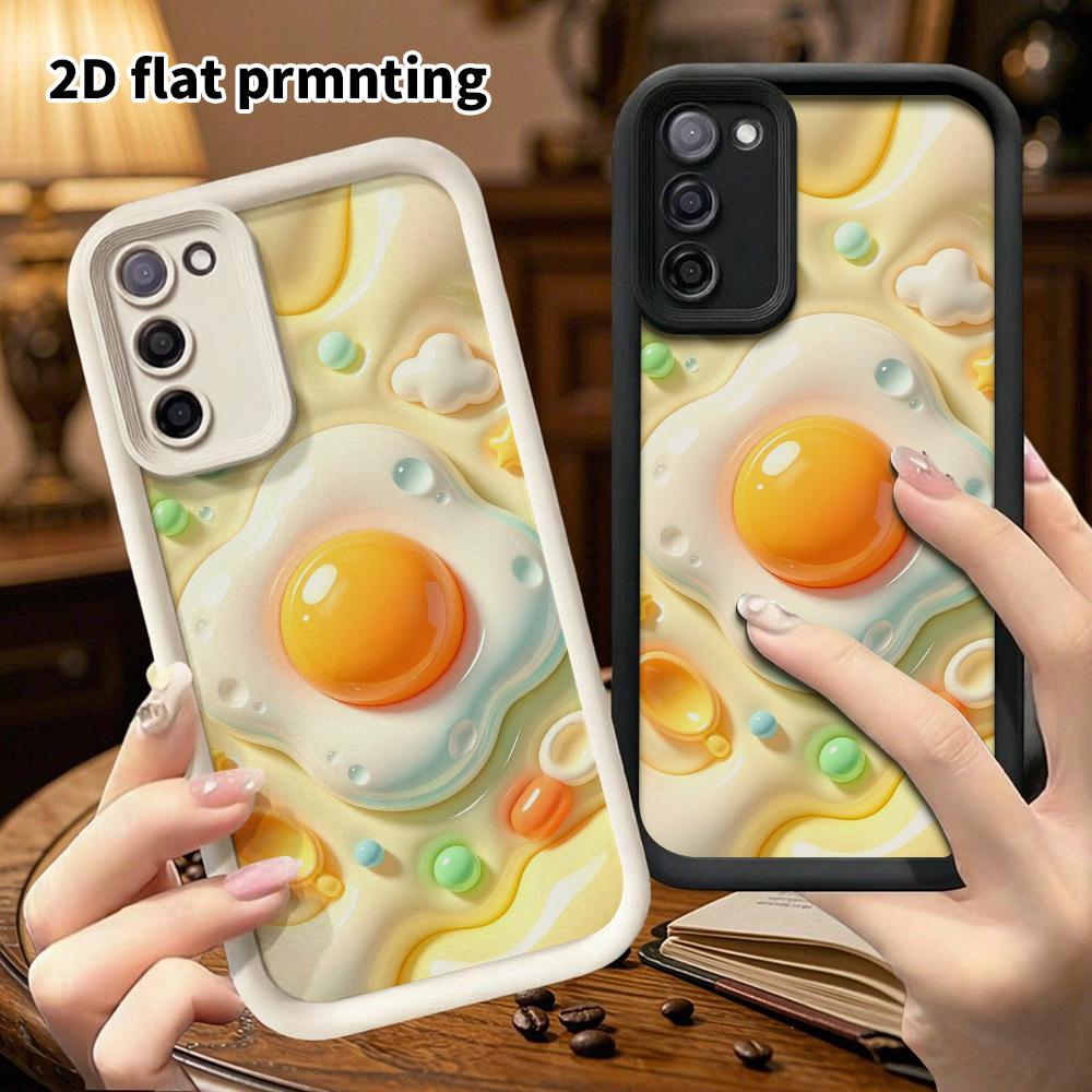 Phone Case: 2D flat design suitable for Samsung Galaxy A34 A35 M05 M06 S20 S22 S21 FE Plus 5G protective case, runny yolk fried egg, perfect Christmas