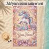 Unicorn Theme Soft Beach Towel Personalized Custom Name Text Towel Portable for Beach Pool Travel
